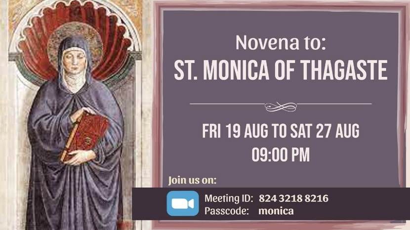 Novena to St. Monica of Thagaste - Fri 19 Aug to 27 Aug 9:00 PM